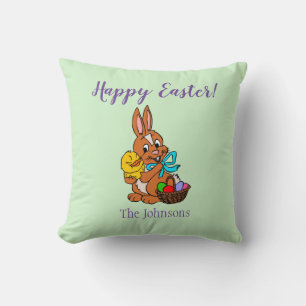 Happy Oaster Bunny and Chick Throw Kissen