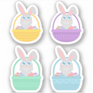 Happy Oaster Bunny and Eggs in Basket Sticker Set