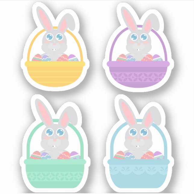 Happy Oaster Bunny and Eggs in Basket Sticker Set (Vorderseite)