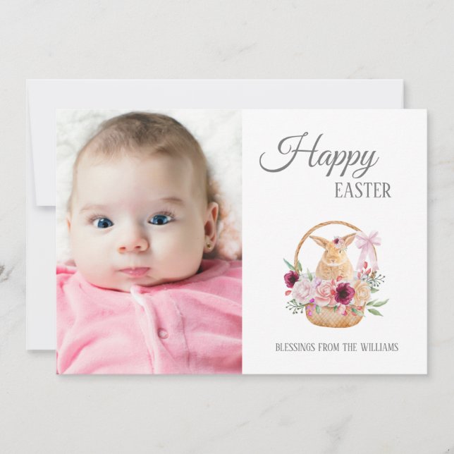 Happy Oaster Bunny Basket Foto Feiertagskarte (Vorderseite)