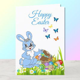 Happy Oaster Bunny Boy's Personalize Holiday Card Feiertagskarte