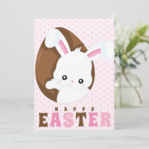 Happy Oaster Bunny Brown Egg Polka Dot Pink