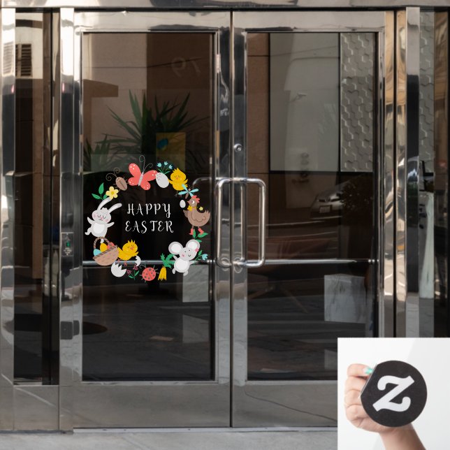 Happy Oaster Bunny Chicken Spring Elements Fensteraufkleber (Büro Tür)