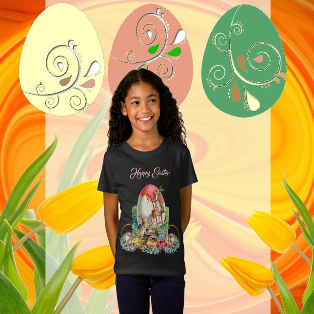 Happy Oaster Bunny Chicks Wasserfarbe Blumenstrauß T-Shirt (Happy Easter Bunny Chicks Watercolor Floral Wreath T-Shirt)