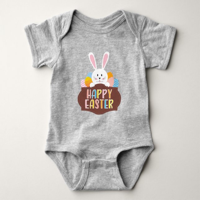 Happy Oaster Bunny Colorful Eggs Baby Strampler (Vorderseite)