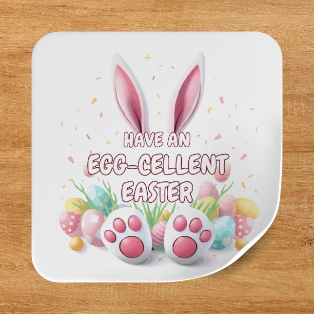 Happy Oaster Bunny Ears & Feet Quadratischer Aufkleber (Happy Easter Bunny Ears & Feet Square Sticker
)