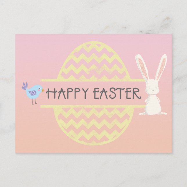 Happy Oaster Bunny Egg & Bird Postkarte (Vorderseite)