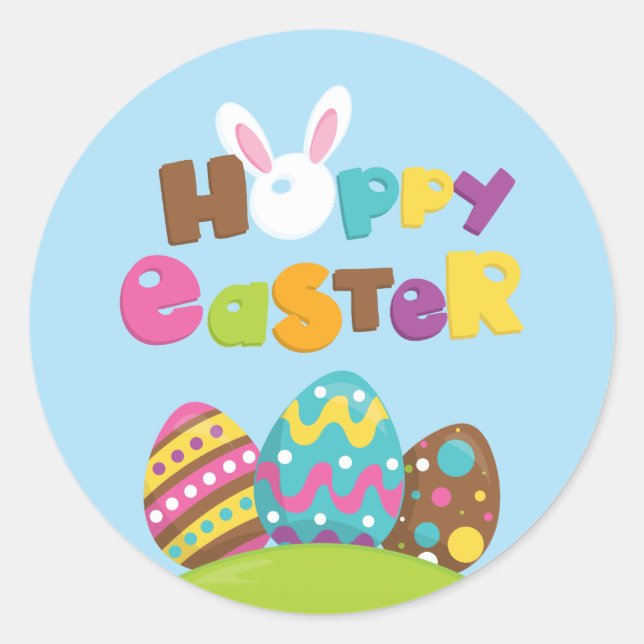 Happy Oaster Bunny Eggs Runder Aufkleber (Vorderseite)