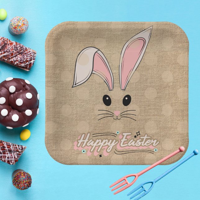 Happy Oaster Bunny Face Neutral Polka Dots Pappteller (Von Creator hochgeladen)