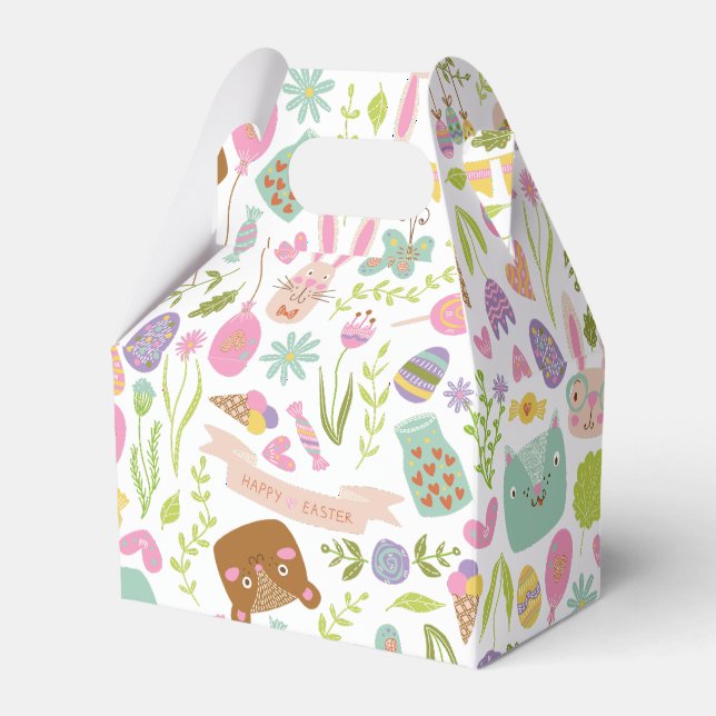 Happy Oaster Bunny Floral Pattern Geschenkschachtel (Vorderseite)