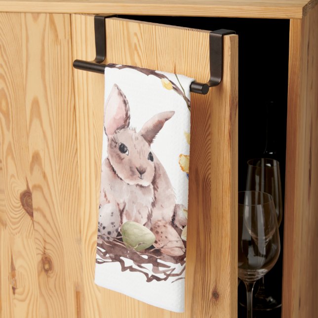 Happy Oaster Bunny Floral Wreath Küchentuch (Drittel gefaltet)