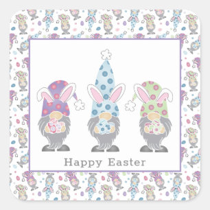 Happy Oaster Bunny Gnomes Quadratischer Aufkleber