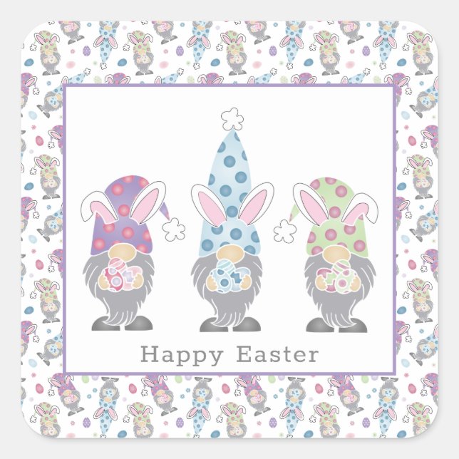 Happy Oaster Bunny Gnomes Quadratischer Aufkleber (Vorderseite)