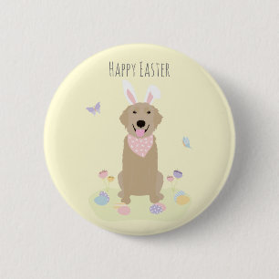 Happy Oaster Bunny Golden Retriever Button