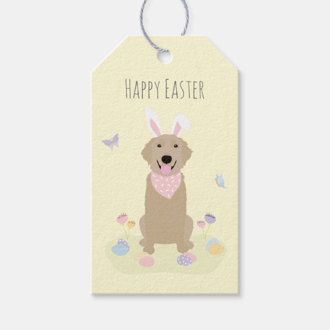 Happy Oaster Bunny Golden Retriever Geschenkanhänger (Vorderseite)