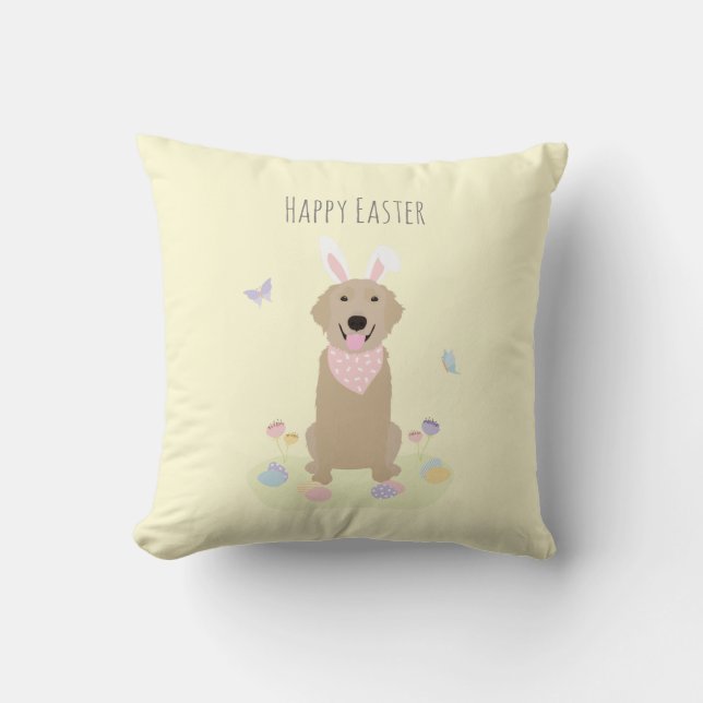 Happy Oaster Bunny Golden Retriever Kissen (Vorderseite)
