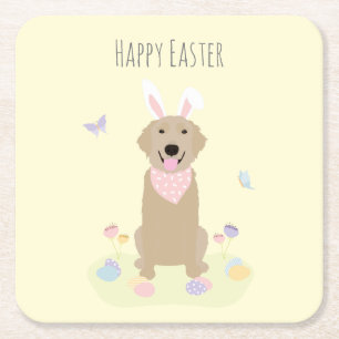 Happy Oaster Bunny Golden Retriever Rechteckiger Pappuntersetzer
