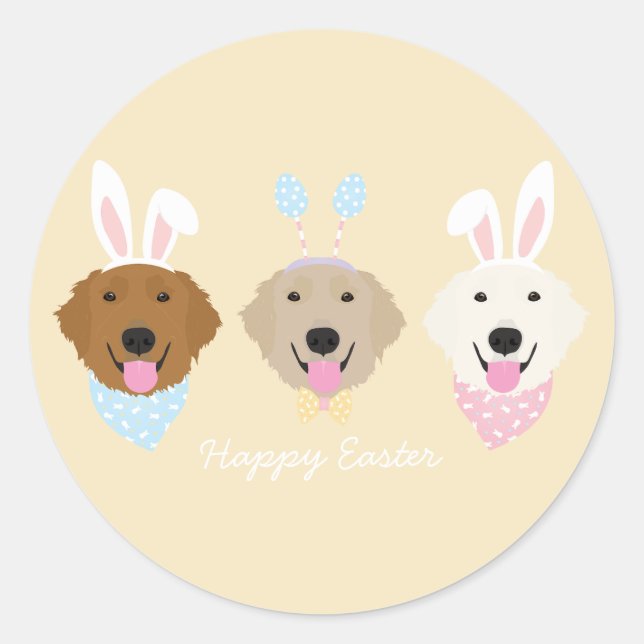 Happy Oaster Bunny Golden Retriever Runder Aufkleber (Vorderseite)