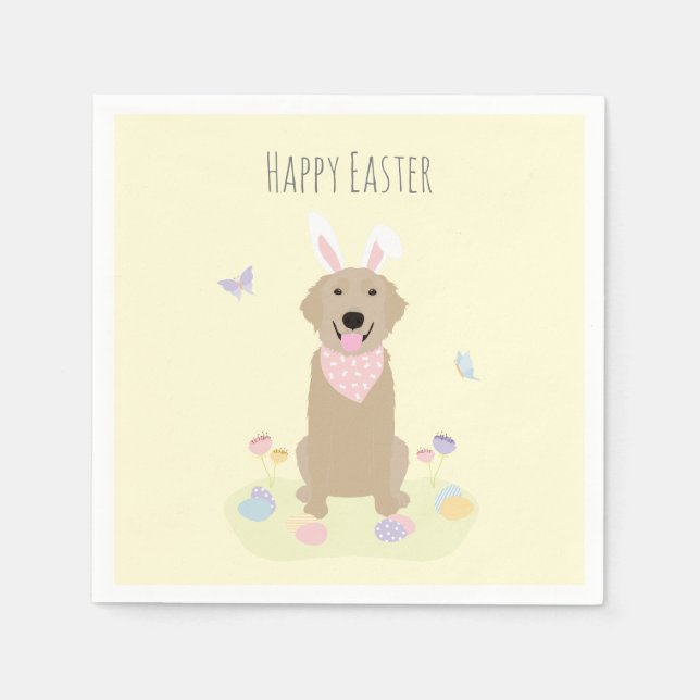 Happy Oaster Bunny Golden Retriever Serviette (Vorderseite)