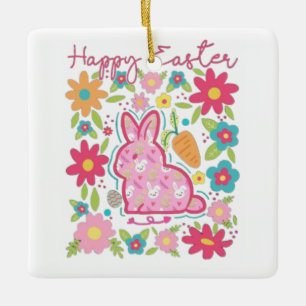 Happy Oaster Bunny Illustration Keramikornament