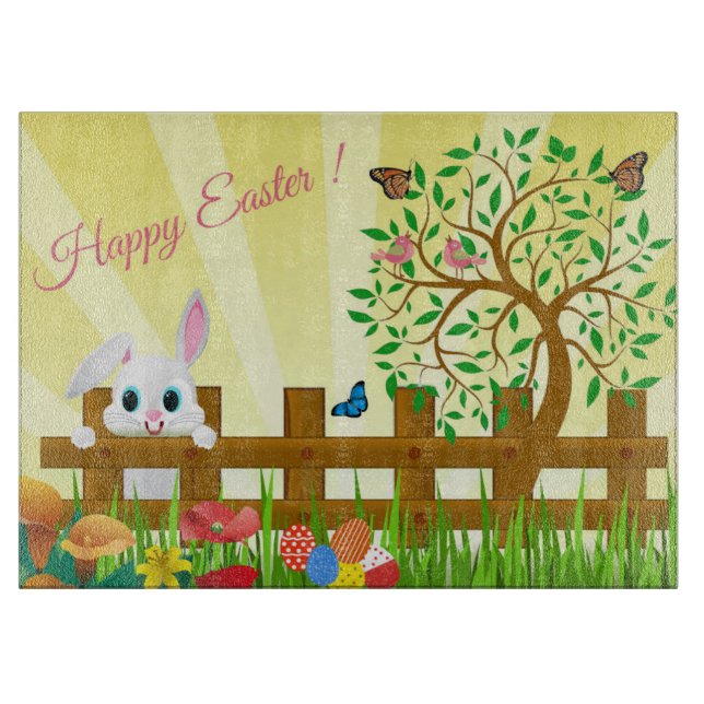 Happy Oaster Bunny Illustration Schneidebrett (Vorderseite)