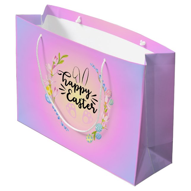 Happy Oaster Bunny Kontur Hübsch Pastel Große Geschenktüte (Rückseite Schrägansicht)