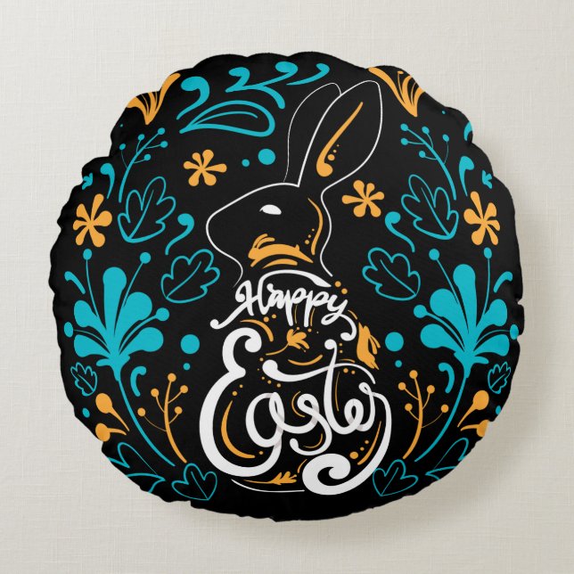 Happy Oaster Bunny, Künstlerisch Abstrakte Blüte,  Rundes Kissen (Vorderseite)