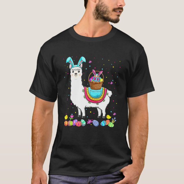 Happy Oaster Bunny Llama Bringing Ostereier Bass T-Shirt (Vorderseite)