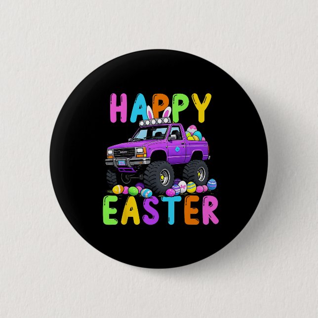 Happy Oaster Bunny Monter Truck Sonniger Wahnsinn Button (Vorderseite)
