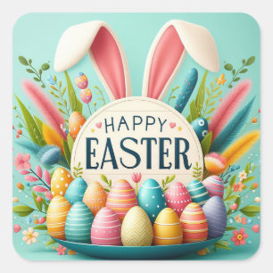 Happy Oaster Bunny Oars Quadratischer Aufkleber