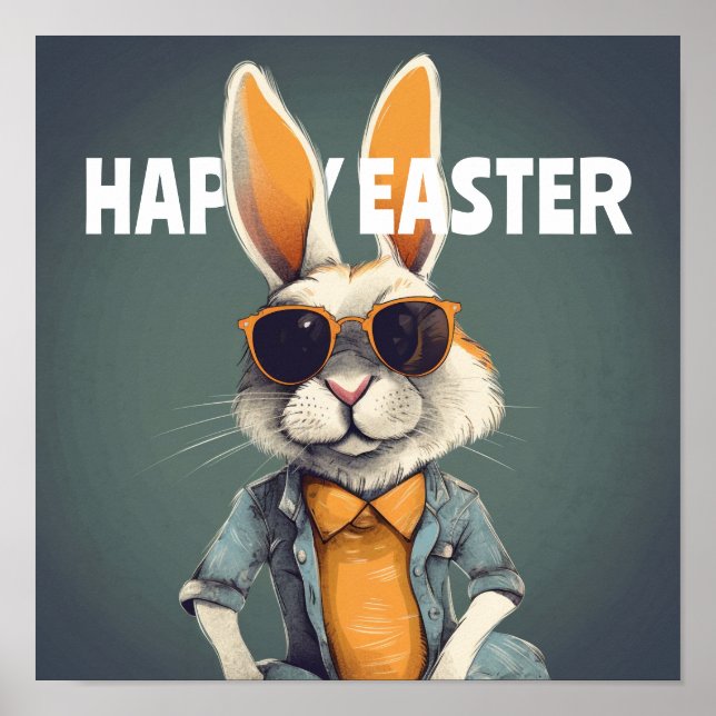 Happy Oaster Bunny Orange Sonnenbrille Funny Poster (Vorne)