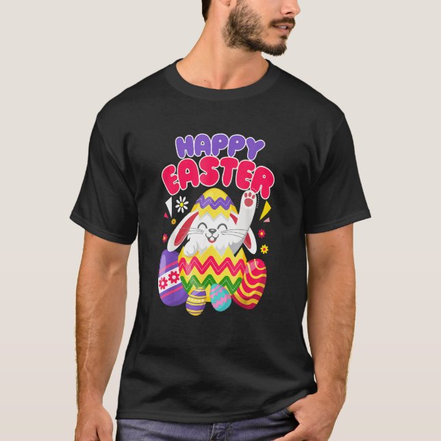 Happy Oaster Bunny Ostereier T-Shirt (Vorderseite)