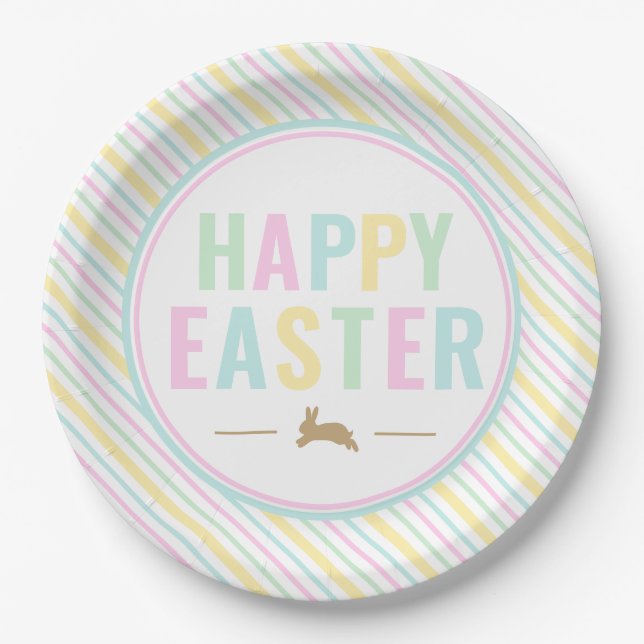 Happy Oaster Bunny Pastel Strip Pappteller (Vorderseite)