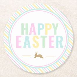 Happy Oaster Bunny Pastel Strip Runder Pappuntersetzer