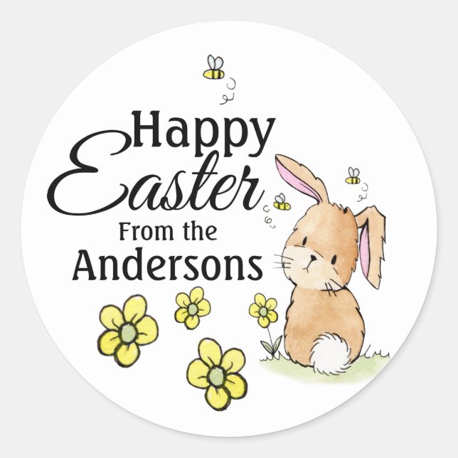 Happy Oaster Bunny Personalisiert Runder Aufkleber (Vorderseite)