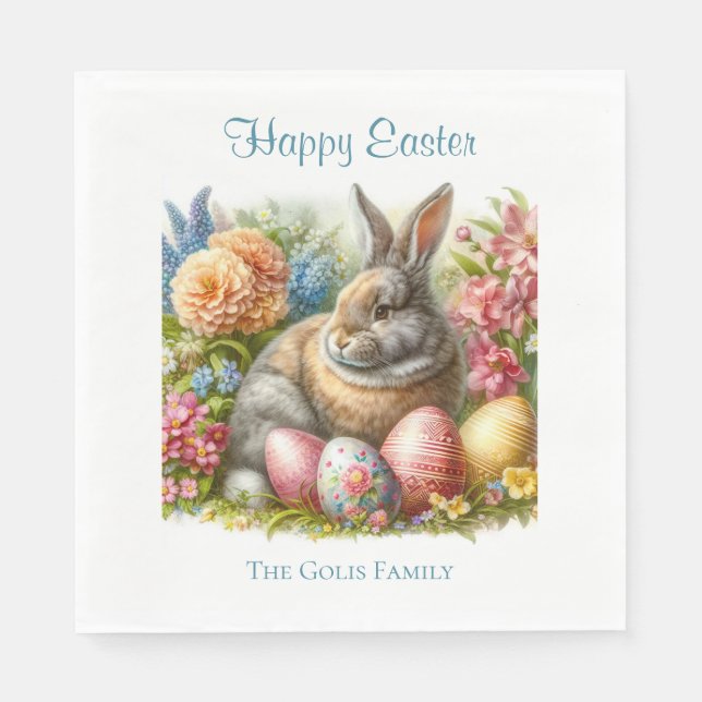 Happy Oaster Bunny Personalisiert Serviette (Vorderseite)