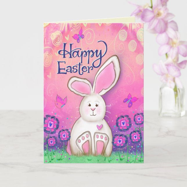 Happy Oaster Bunny Pink Girly Niedliche Inspirivit Karte (Orchidee)