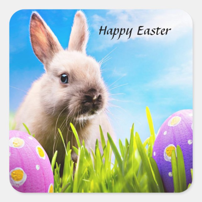 Happy Oaster Bunny Quadratischer Aufkleber (Vorderseite)