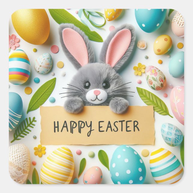 Happy Oaster Bunny Quadratischer Aufkleber (Vorderseite)