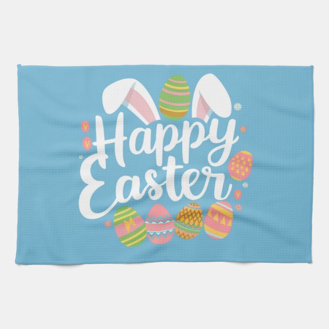 Happy Oaster Bunny Rabbit Egg Holiday Geschirrtuch (Horizontal)