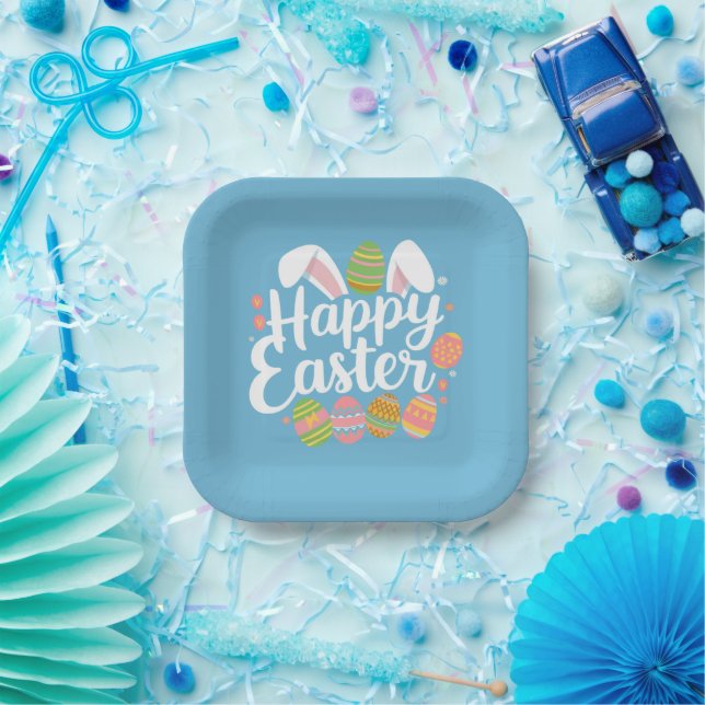 Happy Oaster Bunny Rabbit Egg Holiday Pappteller (Party)