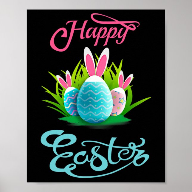 Happy Oaster Bunny Rabbit Eggs; Osterfrauen Poster (Vorne)