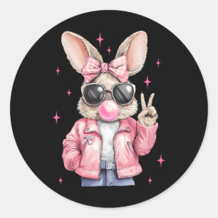Happy Oaster Bunny Rabbit Face Coquette Bow Oster Runder Aufkleber
