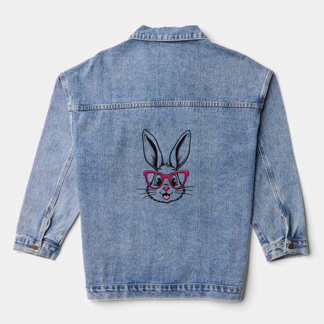 Happy Oaster Bunny Rabbit Face mit Brille Jeansjacke (Rückseite)