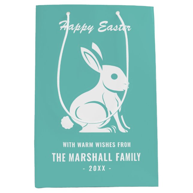 Happy Oaster Bunny Rabbit Familienname Aquamarin W Mittlere Geschenktüte (Vorderseite)