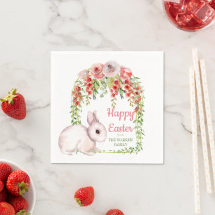 Happy Oaster Bunny Rabbit Floral Frame Serviette