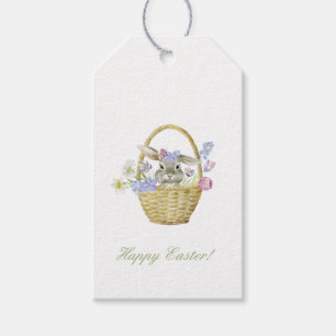 Happy Oaster Bunny Rabbit in einem Korb Frühjahr Geschenkanhänger