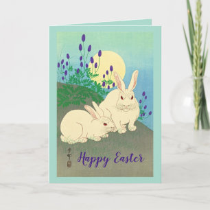 Happy Oaster Bunny Rabbits Blume Moon Blue Dankeskarte