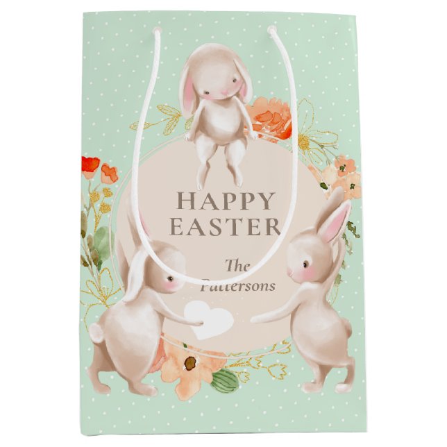 Happy Oaster Bunny Rabbits Personalisiert Mittlere Geschenktüte (Vorderseite)