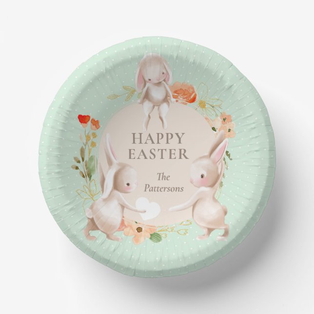 Happy Oaster Bunny Rabbits Personalisiert Pappteller (Vorderseite)